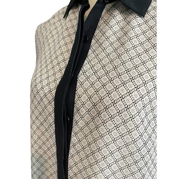 Cold Water Creek Blouse Women Size S Black Cream Button Down Semi Sheer Casual - Picture 7 of 10